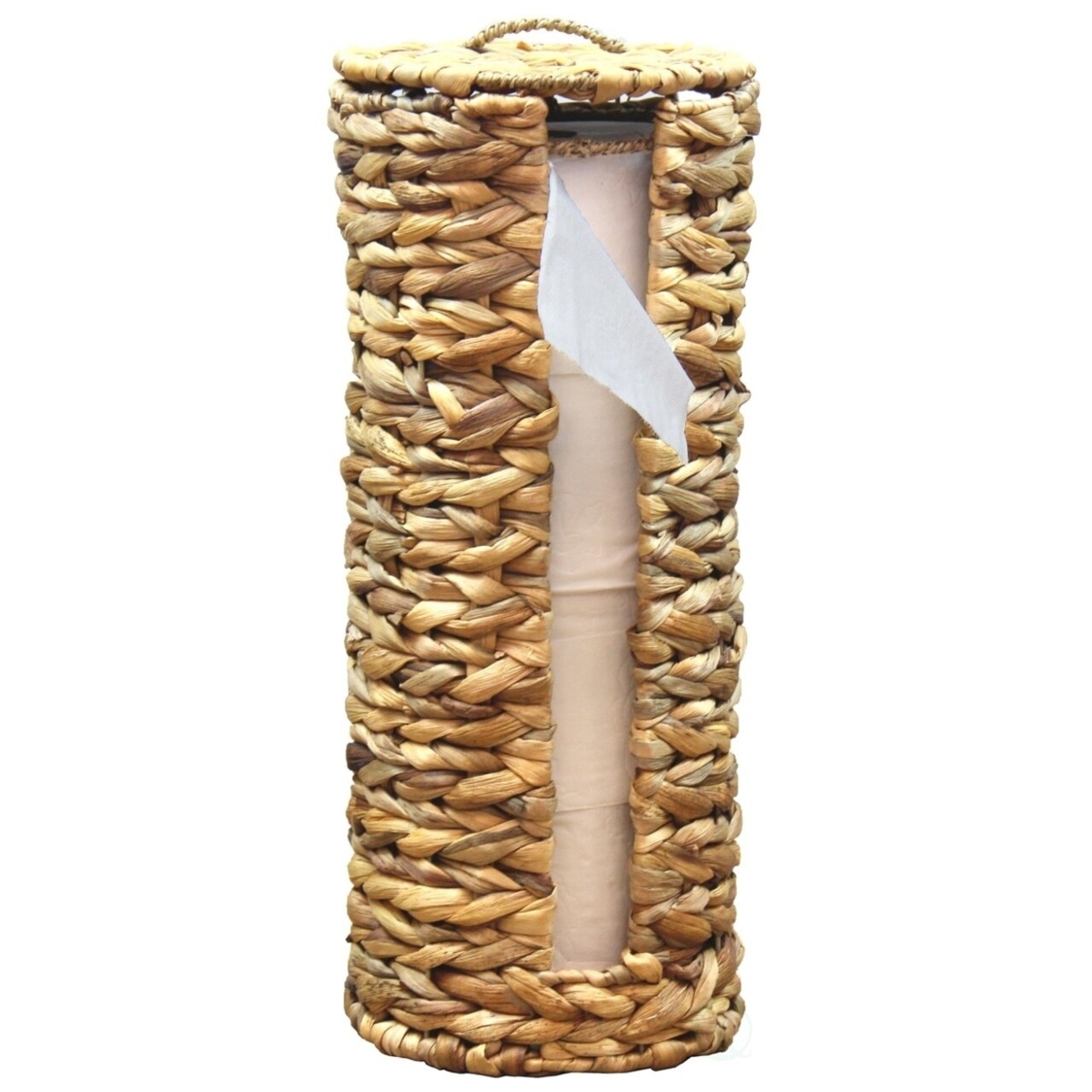 Wicker Water Hyacinth Tall Toilet Tissue Paper Holder For 4 Wide Rolls